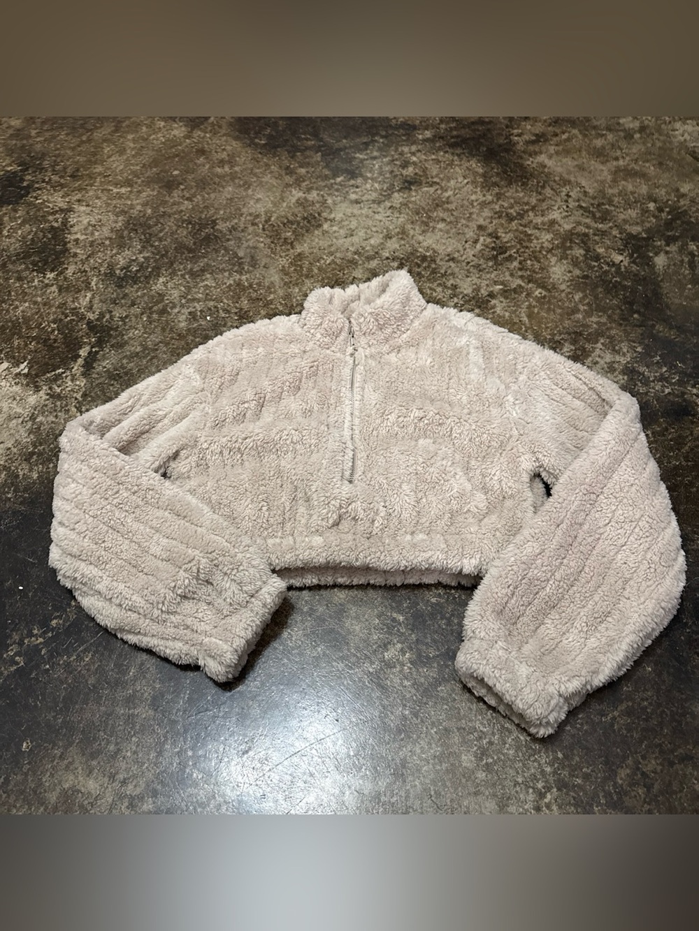 SHEIN Plush Cropped Quarter-Zip Jacket in Light Beige